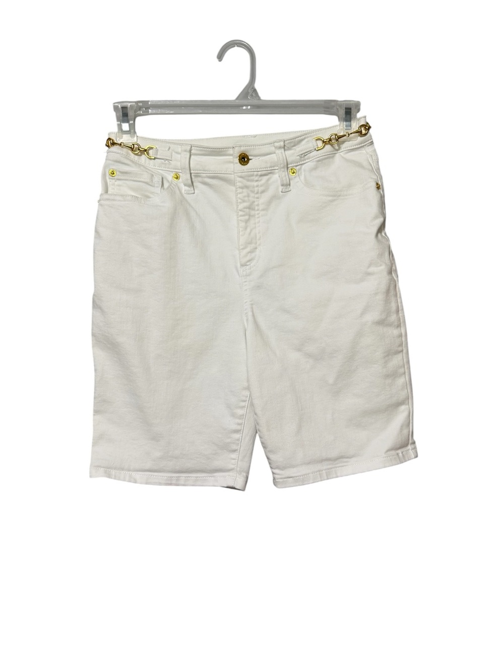 INC International Concepts White Bermuda Shorts Gold Chain Stretch Size 10